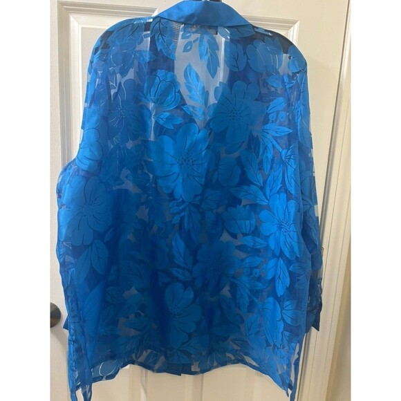 sag harbor dress women Sheer Floral Burnout Blouse Button-Up long sleeve blue 20 - Picture 8 of 8